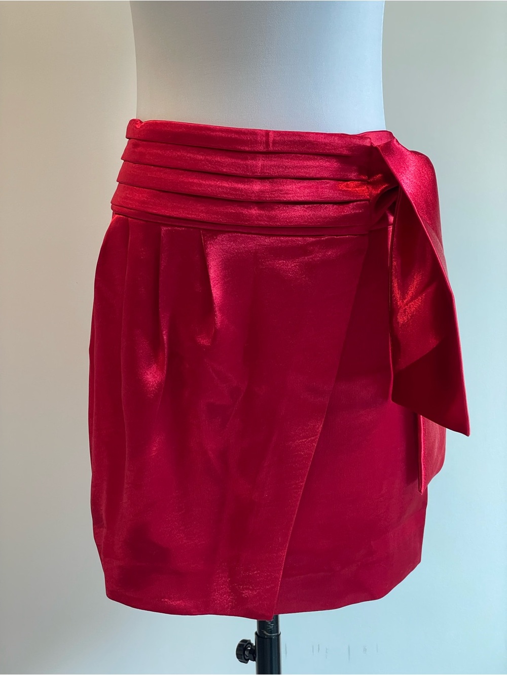 ba&sh Hot Pink Satin Waist-Tie Mini Skirt - Picture 2 of 9